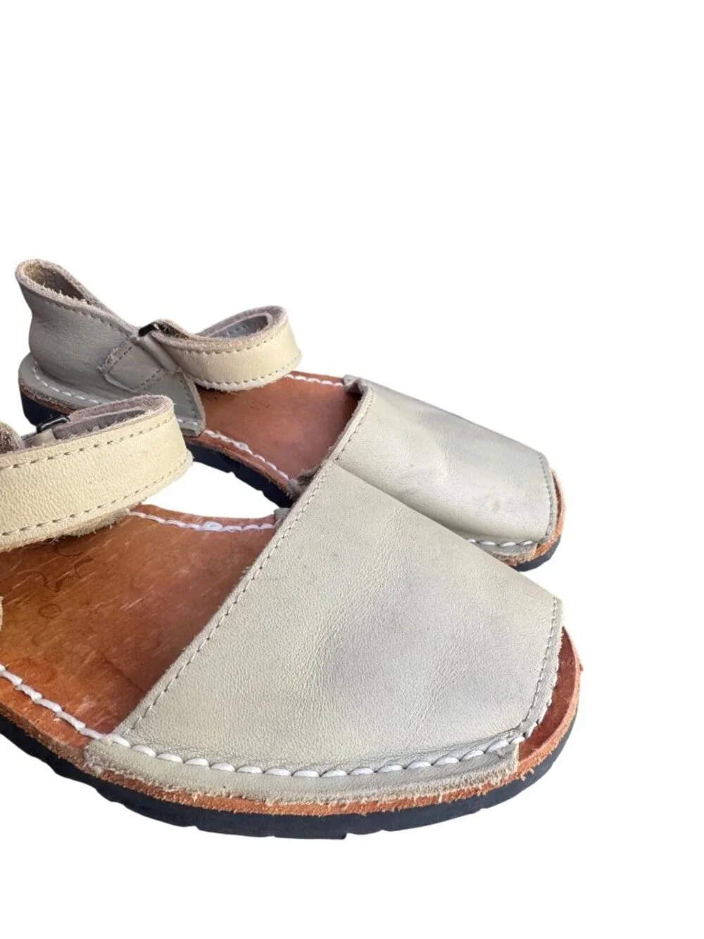 Pons Avarca Kids Leather Sandals Size EU 30 US 12 Beige Hook Loop Spain Shoes